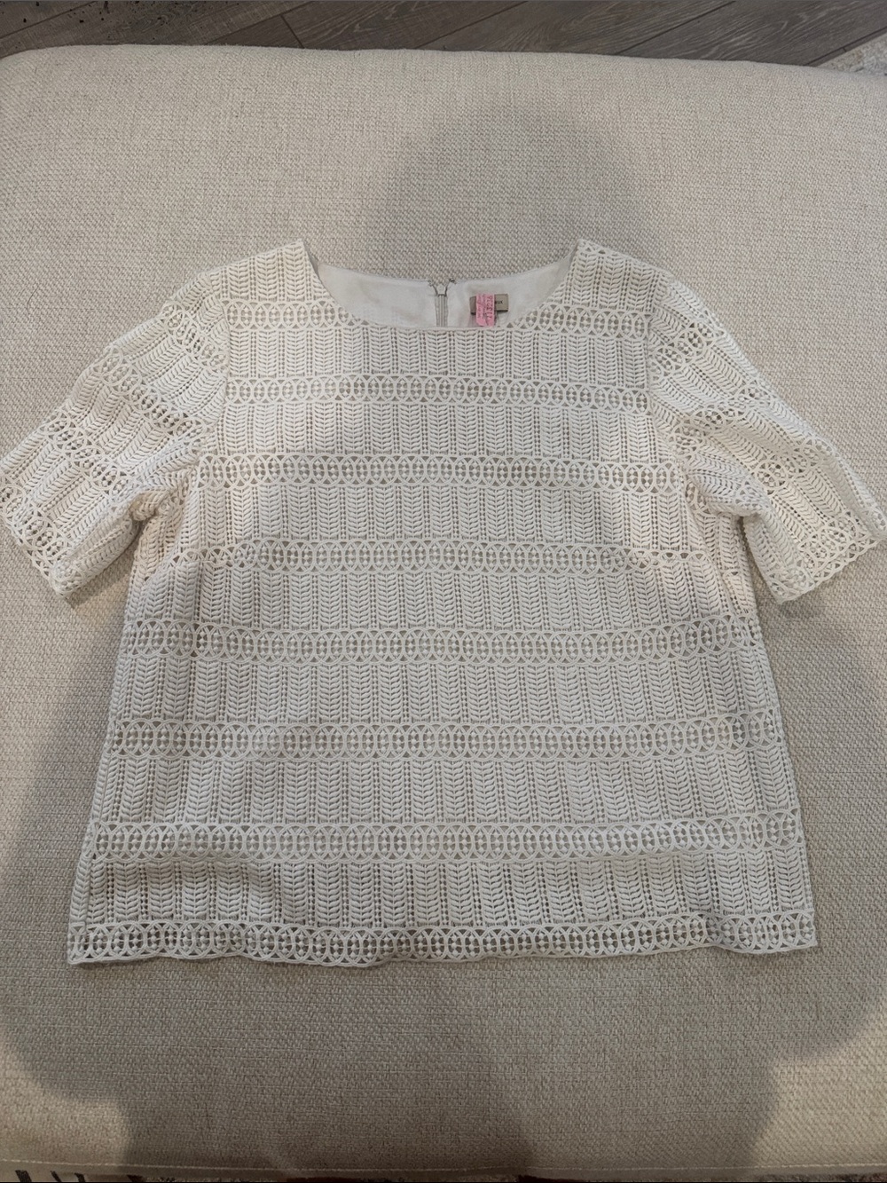 Daniel Cremieux Cream Crochet Lace Short Sleeve Blouse